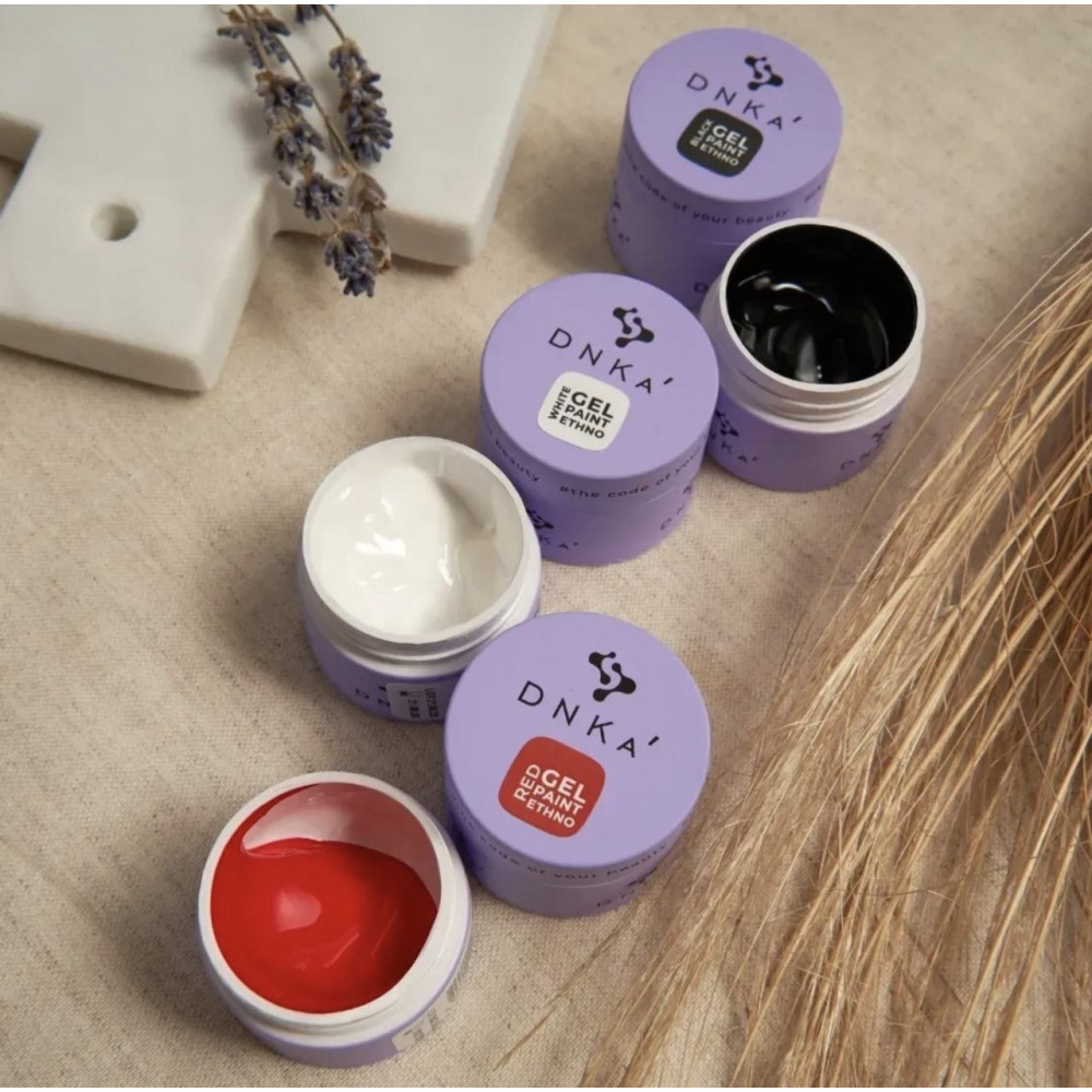 Gél na zdobenie nechtov DNKa' Paint ETHNO (biely), 5 ml