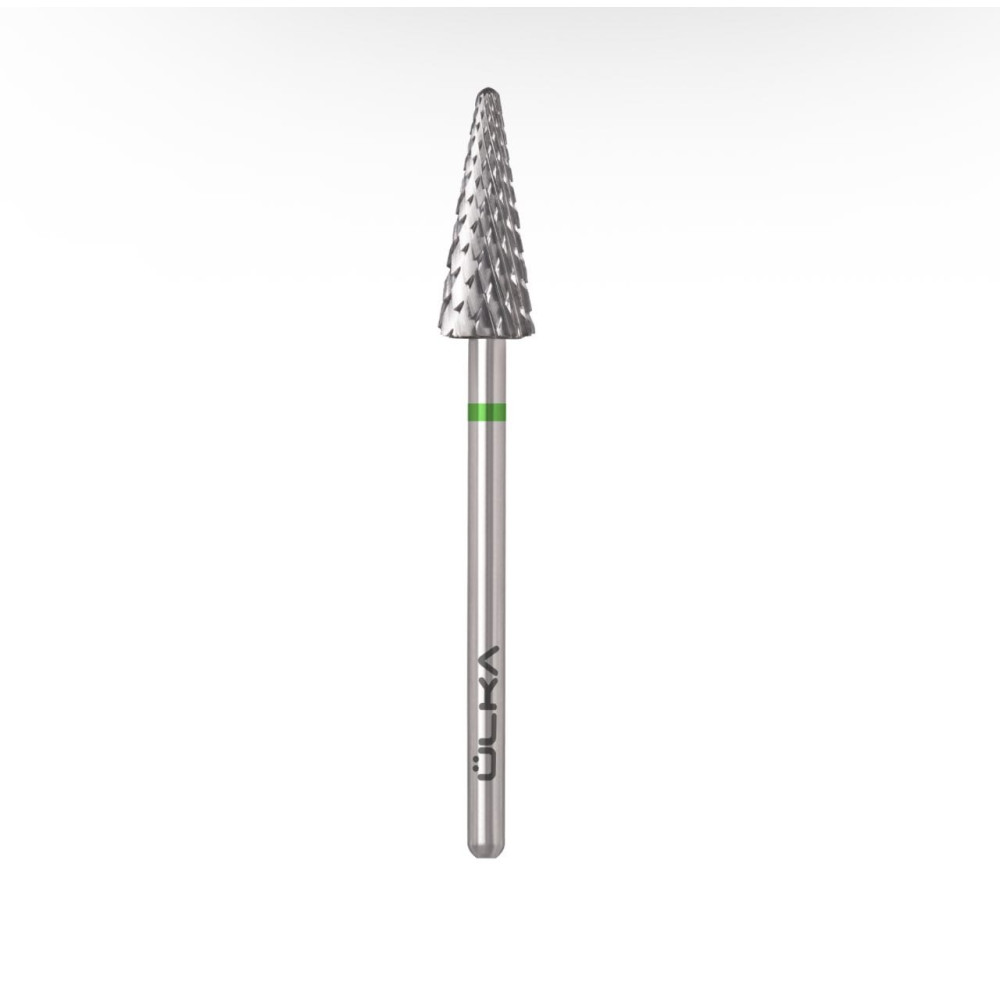 Tvrdokovová fréza ÜLKA Kužeľ veľký 6,0 x 15,0 mm – zelený prúžok C615-C