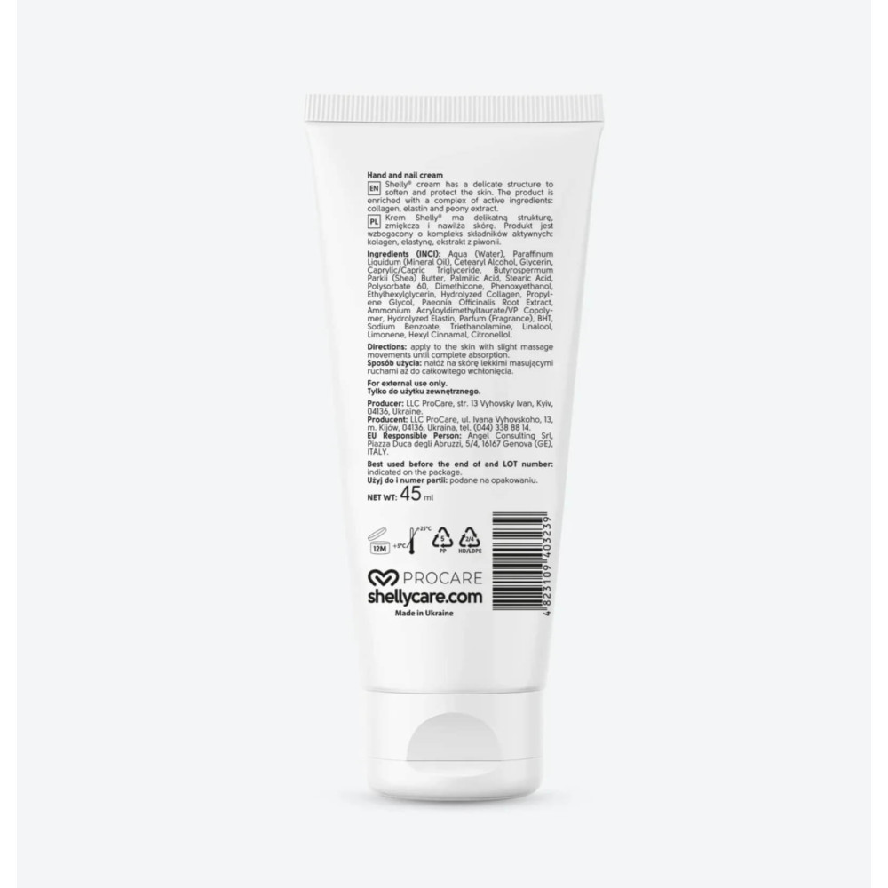 SHELLY Krém na ruky a nechty, s kolagénom, elastínom a extraktom z pivonky 45 ml
